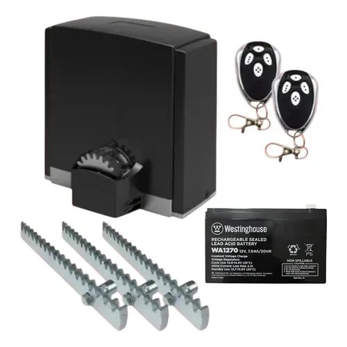 KIT MOTOR KROM KR1000-BAT MOTOR TABOLERO RECEPTOR, 2 CONTROLES, 3 MTS CREMALLERA CON PERNO, BATERIA INTERNA. KR100